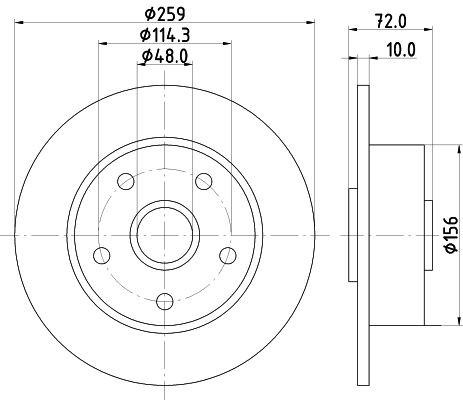 MINTEX MDC1184: Disc de frână Ř: 259mm, plin, Ř: 259mm, cu butuc roata, fara suruburi de fixare roata