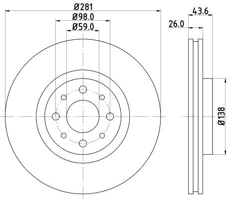 MINTEX MDC1592: Disc de frână Ř: 281mm, ventilat interior, Ř: 281mm, fara butuc roata, fara rulment roata, fara suruburi de fixare roata