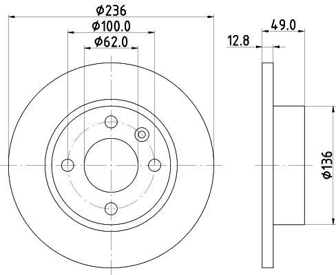 MINTEX MDC876: Brzdový kotouč R: 236mm, plný, R: 236mm, bez náboje kola, bez ložiska (kola), bez šroubů vozidlového kola
