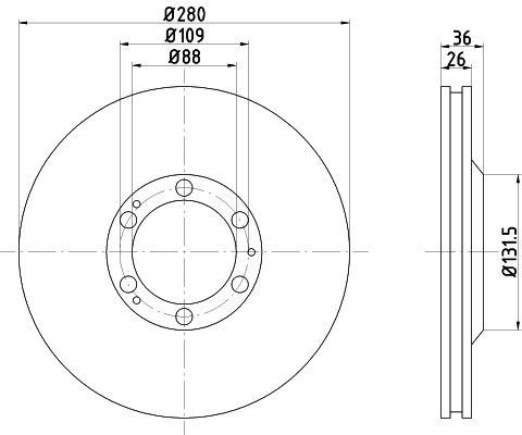 MINTEX MDC988: Piduriketas Ø: 280mm, sisemine õhutus, Ø: 280mm, ilma rattakeskmeta, ilma rattakinnituspoltideta