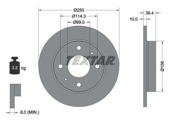 TEXTAR 92134900: Disc de frână Ř: 250mm, plin, Ř: 250mm, fara butuc roata, fara rulment roata, fara suruburi de fixare roata