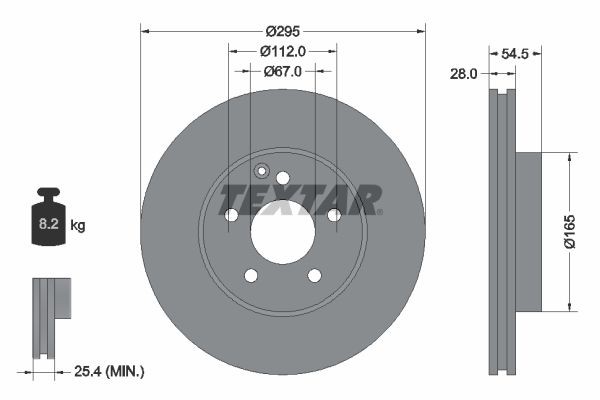 TEXTAR 92115205: Disc de frână Ř: 295mm, ventilat interior, Ř: 295mm, acoperit (cu un strat protector), fara butuc roata, fara rulment roata, fara suruburi de fixare roata PRO+