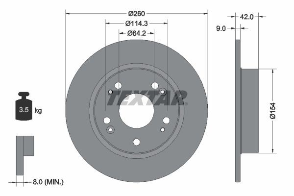 TEXTAR 92164300: Piduriketas Ø: 260mm, täis, Ø: 260mm, ilma rattakeskmeta, ilma rattalaagrita, ilma rattakinnituspoltideta