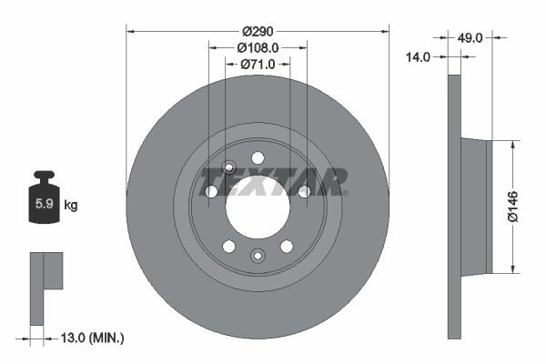 TEXTAR 92157100: Piduriketas Ø: 290mm, täis, Ø: 290mm, ilma rattakeskmeta, ilma rattalaagrita, ilma rattakinnituspoltideta