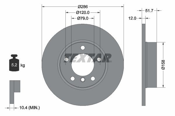 TEXTAR 92055503: Piduriketas Ø: 286mm, täis, Ø: 286mm, kaetud, ilma rattakeskmeta, ilma rattalaagrita, ilma rattakinnituspoltideta PRO