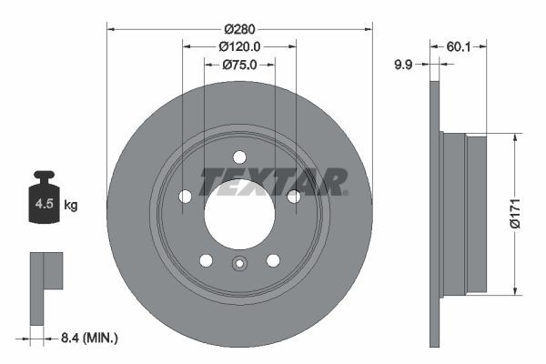 TEXTAR 92055703: Piduriketas Ø: 280mm, täis, Ø: 280mm, kaetud, ilma rattakeskmeta, ilma rattalaagrita, ilma rattakinnituspoltideta PRO