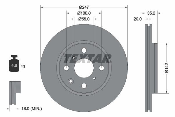 TEXTAR 92141903: Piduriketas Ø: 247mm, välisõhutus, Ø: 247mm, kaetud, ilma rattakeskmeta, ilma rattalaagrita, ilma rattakinnituspoltideta PRO