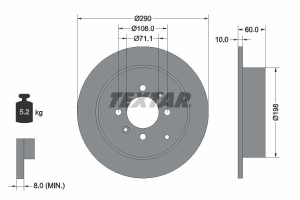 TEXTAR 92080703: Piduriketas Ø: 290mm, täis, Ø: 290mm, kaetud, ilma rattakeskmeta, ilma rattalaagrita, ilma rattakinnituspoltideta PRO