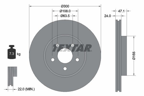 TEXTAR 92109603: Disc de frână Ř: 300mm, ventilat interior, Ř: 300mm, acoperit (cu un strat protector), fara butuc roata, fara rulment roata, fara suruburi de fixare roata PRO