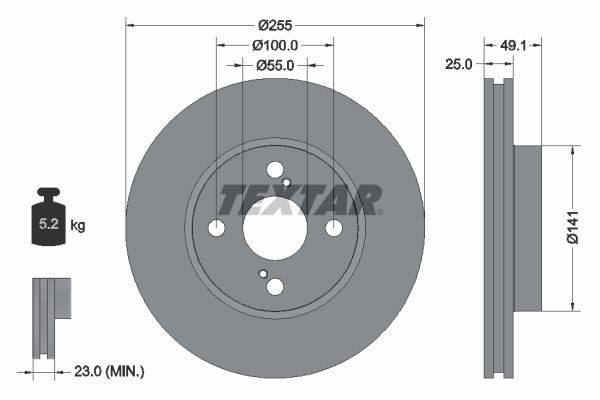 TEXTAR 92125903: Piduriketas Ø: 255mm, sisemine õhutus, Ø: 255mm, kaetud, ilma rattakeskmeta, ilma rattalaagrita, ilma rattakinnituspoltideta PRO