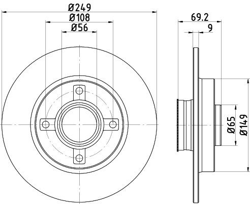 MINTEX MDC2121: Piduriketas Ø: 249mm, täis, Ø: 249mm, teljemutriga, koos integreeritud magnetilise anduriga, koos rattalaagriga, ilma rattakinnituspoltideta, koos rattakeskmega
