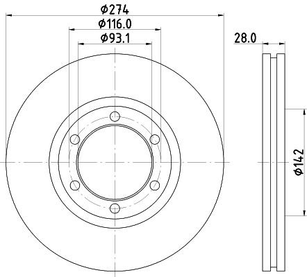 MINTEX MDC2326: Disc de frână Ř: 274mm, ventilat interior, Ř: 274mm, fara butuc roata, fara rulment roata, fara suruburi de fixare roata