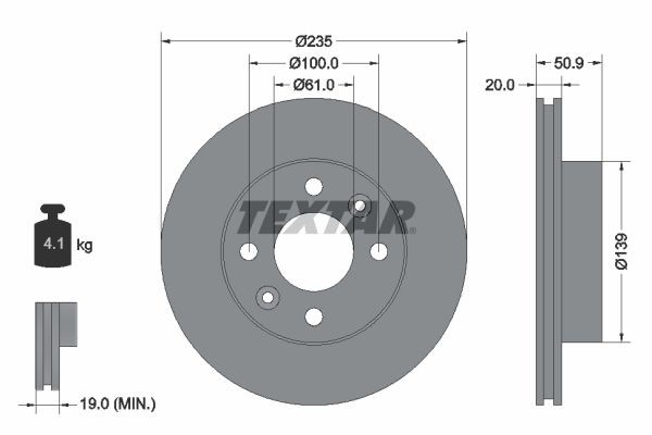 TEXTAR 92236100: Piduriketas Ø: 235mm, sisemine õhutus, Ø: 235mm, ilma rattakeskmeta, ilma rattalaagrita, ilma rattakinnituspoltideta