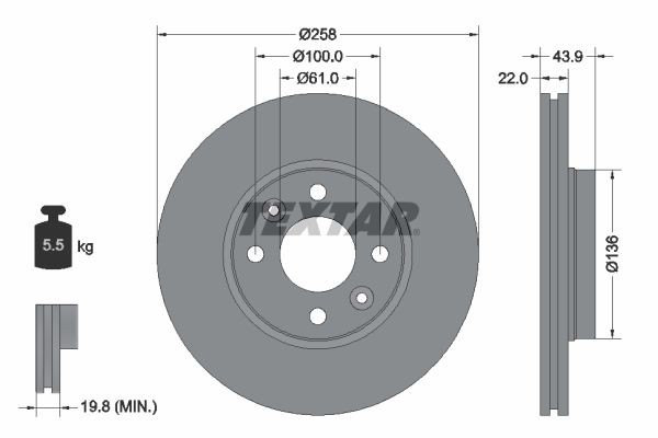 TEXTAR 92241503: Piduriketas Ø: 258mm, välisõhutus, Ø: 258mm, kaetud, ilma rattakeskmeta, ilma rattalaagrita, ilma rattakinnituspoltideta PRO