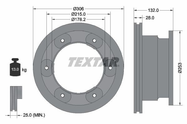 TEXTAR 93177700: Piduriketas Ø: 306mm, sisemine õhutus, Ø: 306mm, ilma rattakeskmeta, ilma rattalaagrita, ilma rattakinnituspoltideta