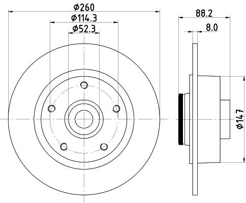 MINTEX MDC2550: Piduriketas Ø: 260mm, täis, Ø: 260mm, teljemutriga, koos integreeritud magnetilise anduriga, koos rattalaagriga, ilma rattakinnituspoltideta, koos rattakeskmega
