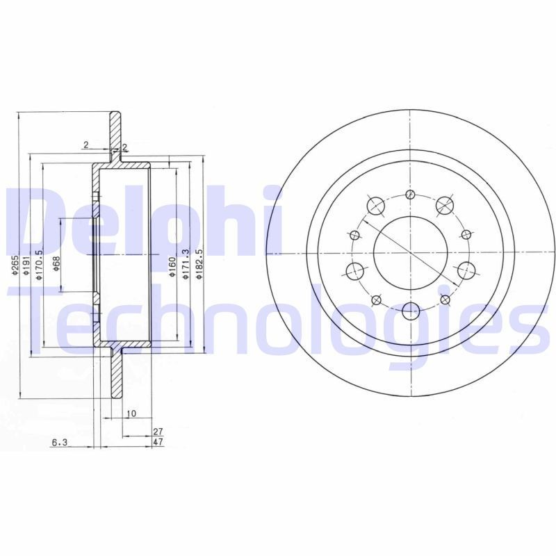 DELPHI BG2718: Piduriketas Ø: 265mm, täis, Ø: 265mm, õlitatud