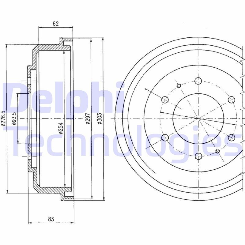 DELPHI BF355: Tambour de frein 303mm