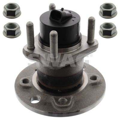 SWAG 40 90 2843: Set rulment roata Axa spate stanga, Axa spate dreapta, Lagar roata integrat in butuc roata, cu senzor ABS integrat, cu butuc roata