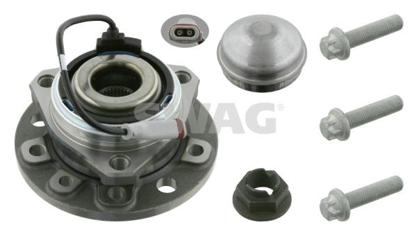 SWAG 40 92 7386: Set rulment roata Axa fata stanga, Axa fata dreapta, cu material de atașare/fixare, Lagar roata integrat in butuc roata, cu senzor ABS integrat