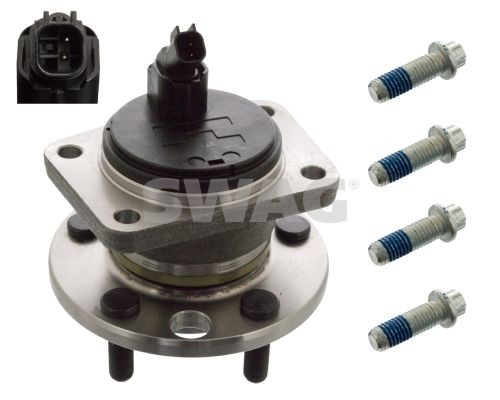 SWAG 50 91 9983: Kit cuscinetto ruota Assale posteriore Sx, Assale posteriore Dx, con materiale di fissaggio/montaggio, Cuscinetto ruota integrato nel mozzo, con sensore ABS integrato