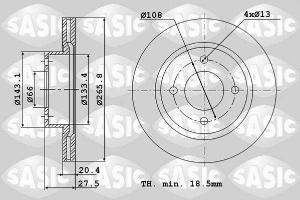 SASIC 2464974J: Piduriketas Esisild, Ø: 266mm, õhutusega, Ø: 266mm