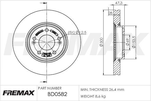 FREMAX BD-0582: Piduriketas Esisild, Ø: 300mm, õhutusega, Ø: 300mm, Premium Black Carbon +