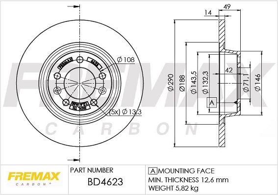 FREMAX BD-4623: Piduriketas Ø: 290mm, täis, Ø: 290mm, kaetud, Premium Black Carbon +