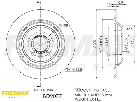 FREMAX BD-9077: Piduriketas Ø: 302mm, täis, Ø: 302mm, kaetud, osalise kattekihiga, Premium Black Carbon +