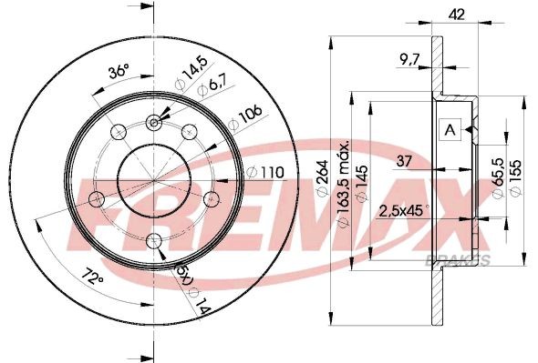 FREMAX BD-9110: Piduriketas Ø: 264mm, täis, Ø: 264mm, kaetud, Premium Black Carbon +