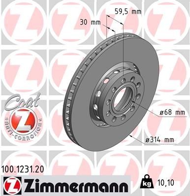 ZIMMERMANN 100.1231.20: Piduriketas Ø: 314mm, välisõhutus, Ø: 314mm, kaetud COAT Z