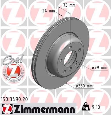 ZIMMERMANN 150.3490.20: Piduriketas Ø: 330mm, sisemine õhutus, Ø: 330mm, kaetud COAT Z