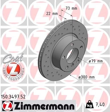 ZIMMERMANN 150.3497.52: Disc de frână Ř: 300mm, ventilat interior, perforat, Ř: 300mm, acoperit (cu un strat protector) SPORT COAT Z