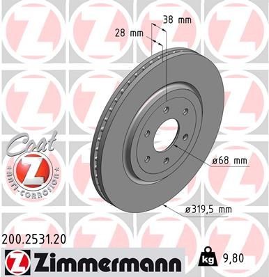 ZIMMERMANN 200.2531.20: Disc de frână Ř: 320mm, ventilat interior, Ř: 320mm, acoperit (cu un strat protector) COAT Z