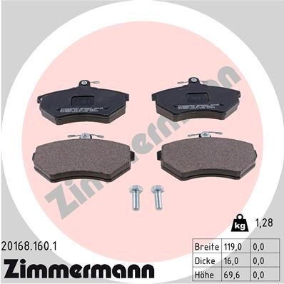 ZIMMERMANN 20168.160.1: Plăcuțe de frână Fotografia corespunde volumului livrării, cu suruburi