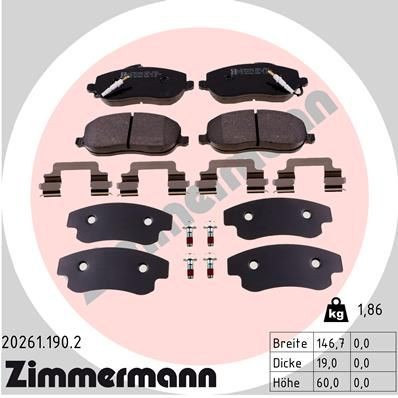 ZIMMERMANN 20261.190.2: Plăcuțe de frână cu tablă de alunecare, Fotografia corespunde volumului livrării, cu suruburi