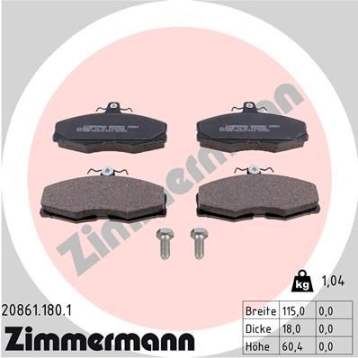 ZIMMERMANN 20861.180.1: Plăcuțe de frână Fotografia corespunde volumului livrării, cu suruburi