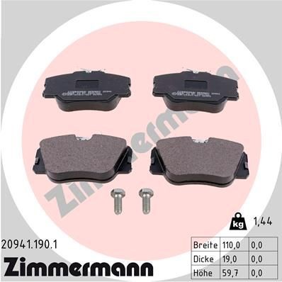ZIMMERMANN 20941.190.1: Plaquettes de frein La photo correspond au contenu de la livraison, avec vis/boulons