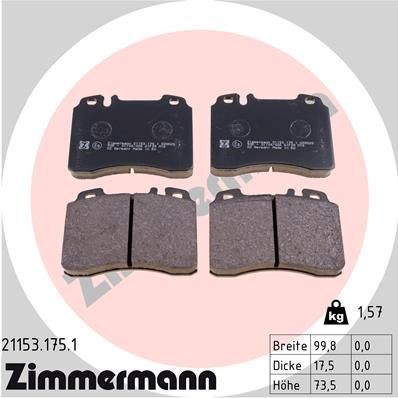 ZIMMERMANN 21153.175.1: Piduriklotsid Foto vastab tarnekomplektile