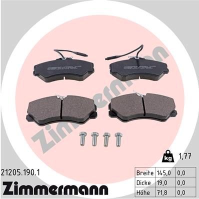 ZIMMERMANN 21205.190.1: Stabdžių kaladėlės Nuotrauka atitinka pristatytą prekę, su varžtais