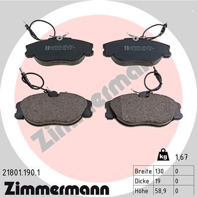 ZIMMERMANN 21801.190.1: Bromsbelägg Fotot motsvarar leveransomfattningen