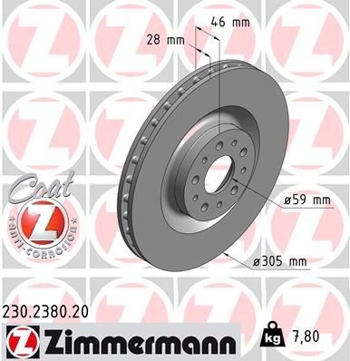 ZIMMERMANN 230.2380.20: Piduriketas Ø: 305mm, sisemine õhutus, Ø: 305mm, kaetud COAT Z