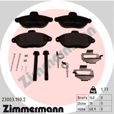 ZIMMERMANN 23003.190.2: Plăcuțe de frână Fotografia corespunde volumului livrării, cu arc, cu suruburi