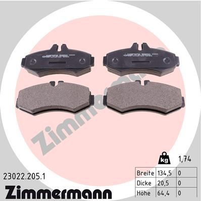 ZIMMERMANN 23022.205.1: Stabdžių kaladėlės Nuotrauka atitinka pristatytą prekę