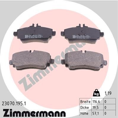 ZIMMERMANN 23070.195.1: Plăcuțe de frână Fotografia corespunde volumului livrării