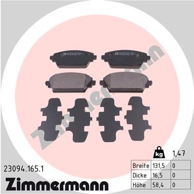 ZIMMERMANN 23094.165.1: Plăcuțe de frână Fotografia corespunde volumului livrării