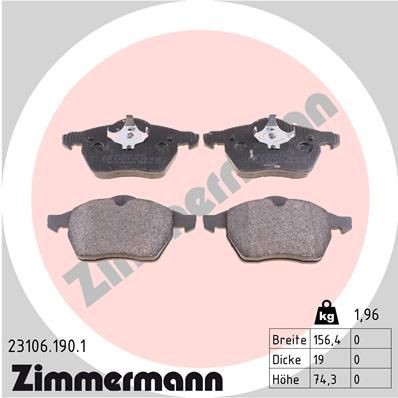 ZIMMERMANN 23106.190.1: Stabdžių kaladėlės Nuotrauka atitinka pristatytą prekę