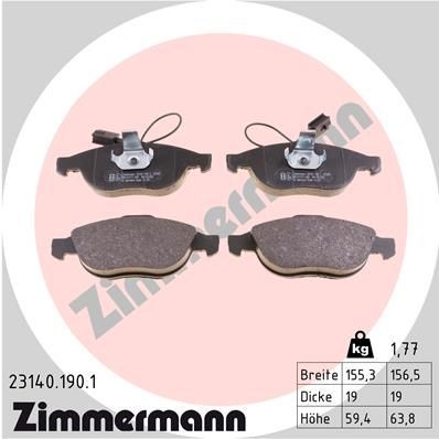 ZIMMERMANN 23140.190.1: Plăcuțe de frână Fotografia corespunde volumului livrării