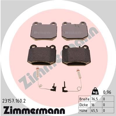 ZIMMERMANN 23157.160.2: Stabdžių kaladėlės Nuotrauka atitinka pristatytą prekę