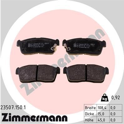 ZIMMERMANN 23507.150.1: Plăcuțe de frână Fotografia corespunde volumului livrării